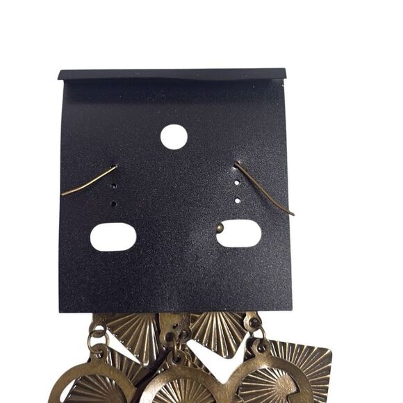 Bronze Geometric Square Chandelier Dangle Fashion Earrings Deco Boho 4.5" NEW - Picture 4 of 5